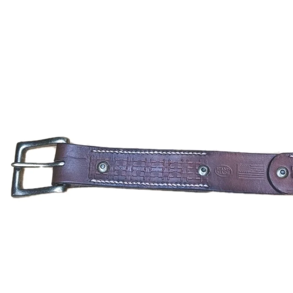 Vintage Western Texan Ranger Leather Belt Sq Brass Buckle Men 34-42 Width 1.5